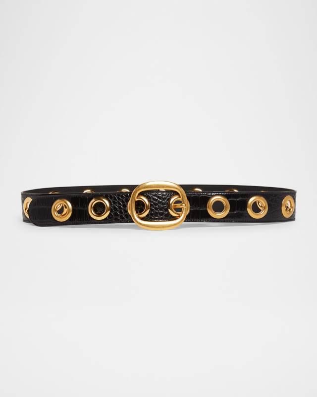 Ursula Stamped Croc-Embossed Leather Belt